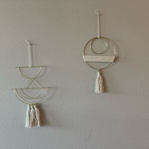 Set of Two Perfect Condition Gold Metal and Macrame Decorative Wall Hangings